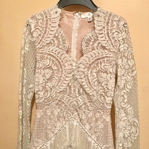 White lace/fringe dress